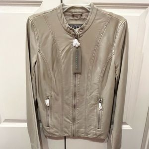 Kenneth Cole Reaction | Beige Ivory Vegan Leather Moto Jacket Size M
